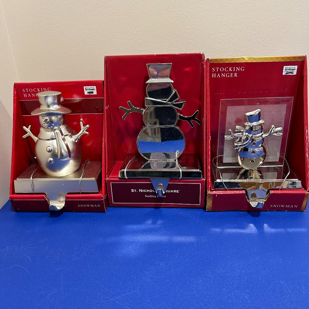 NIB Bed Bath Beyond St. Nicholas Square Snowman Stocking Hangers Xmas Mix Lot 3